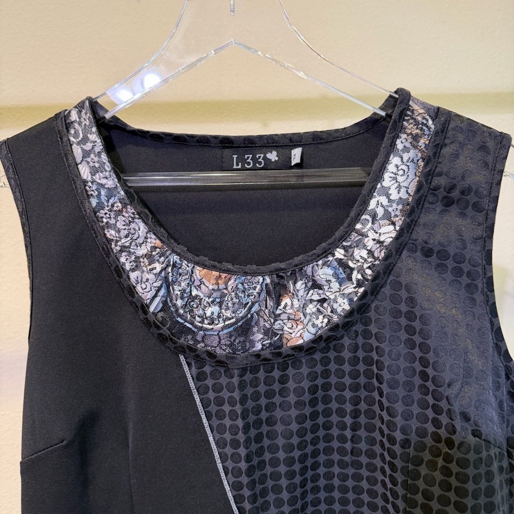L33 Black Sleeveless Mini Dress with Decorative Collar and 3d details - Picture 2 of 6